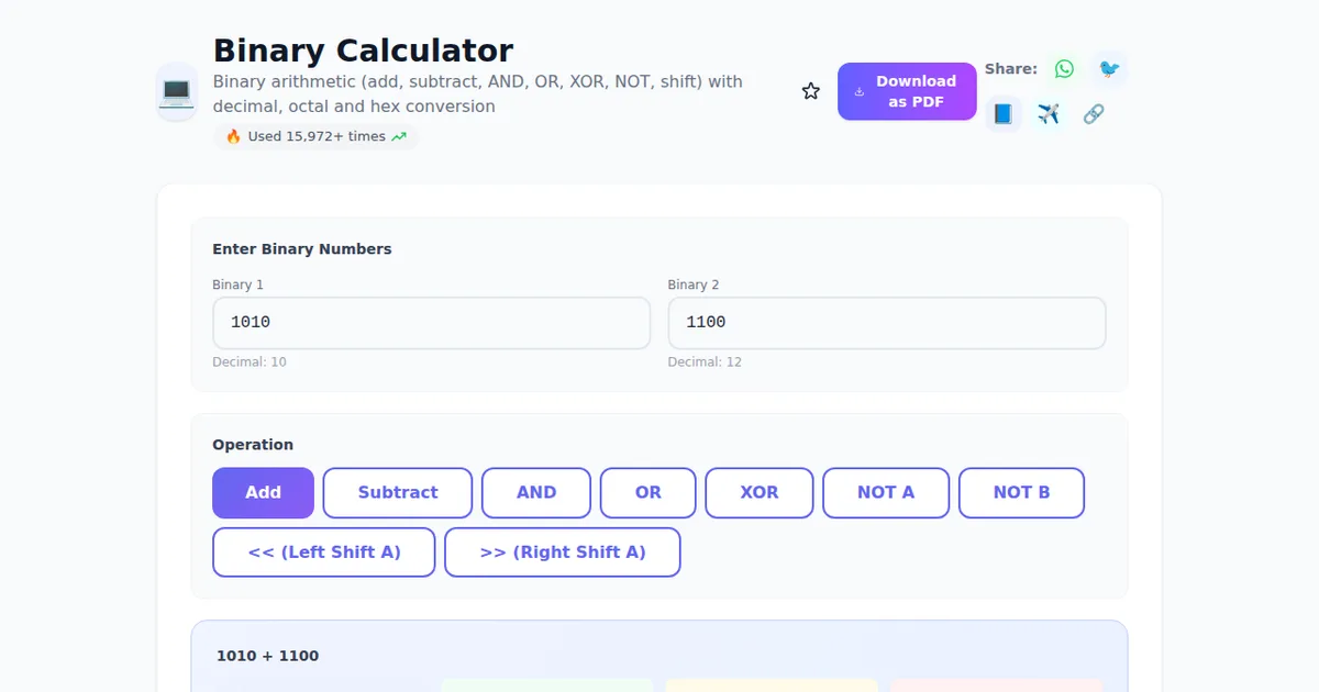 Binary Calculator — Free Online Tool on SabTools.in