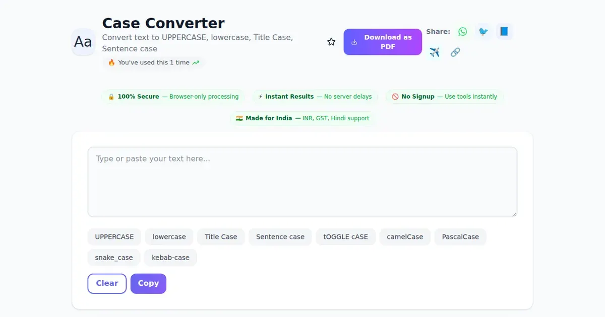 Case Converter — Free Online Convert text to UPPERCASE, lowercase, Title Case, Sentence case Tool on SabTools.in