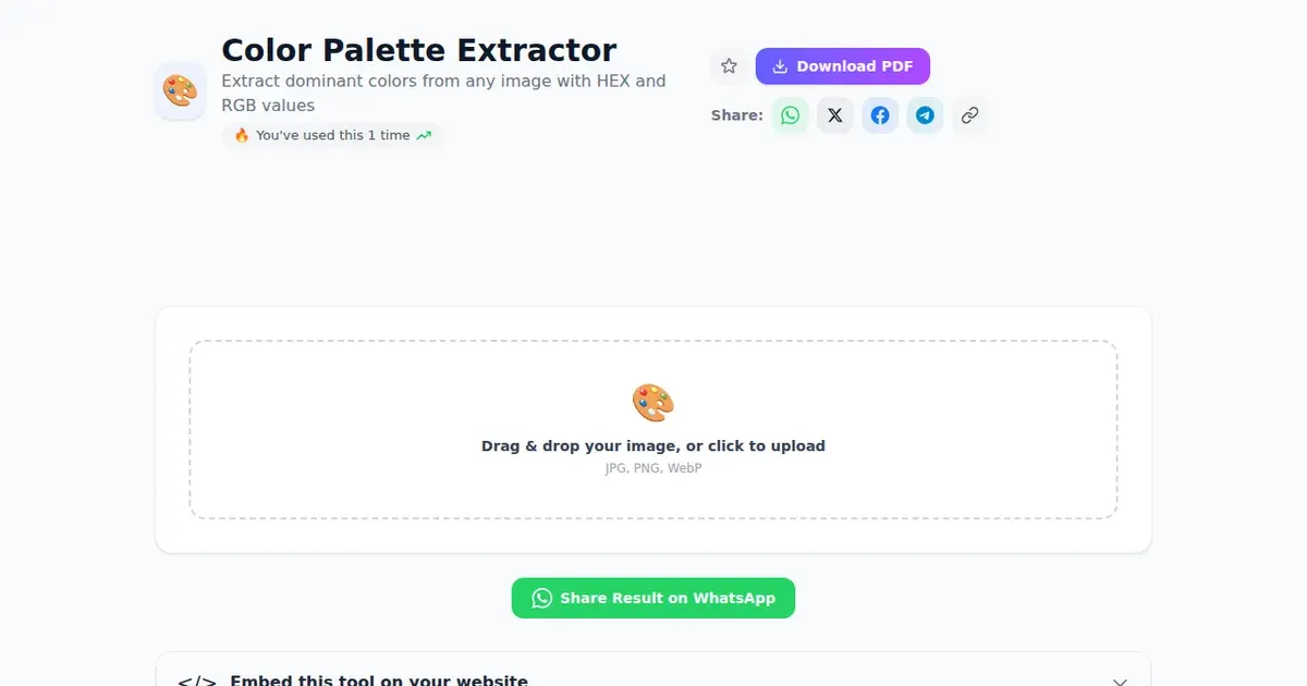 Color Palette Extractor — Free Online Extract dominant colors from any image with HEX and RGB values Tool on SabTools.in
