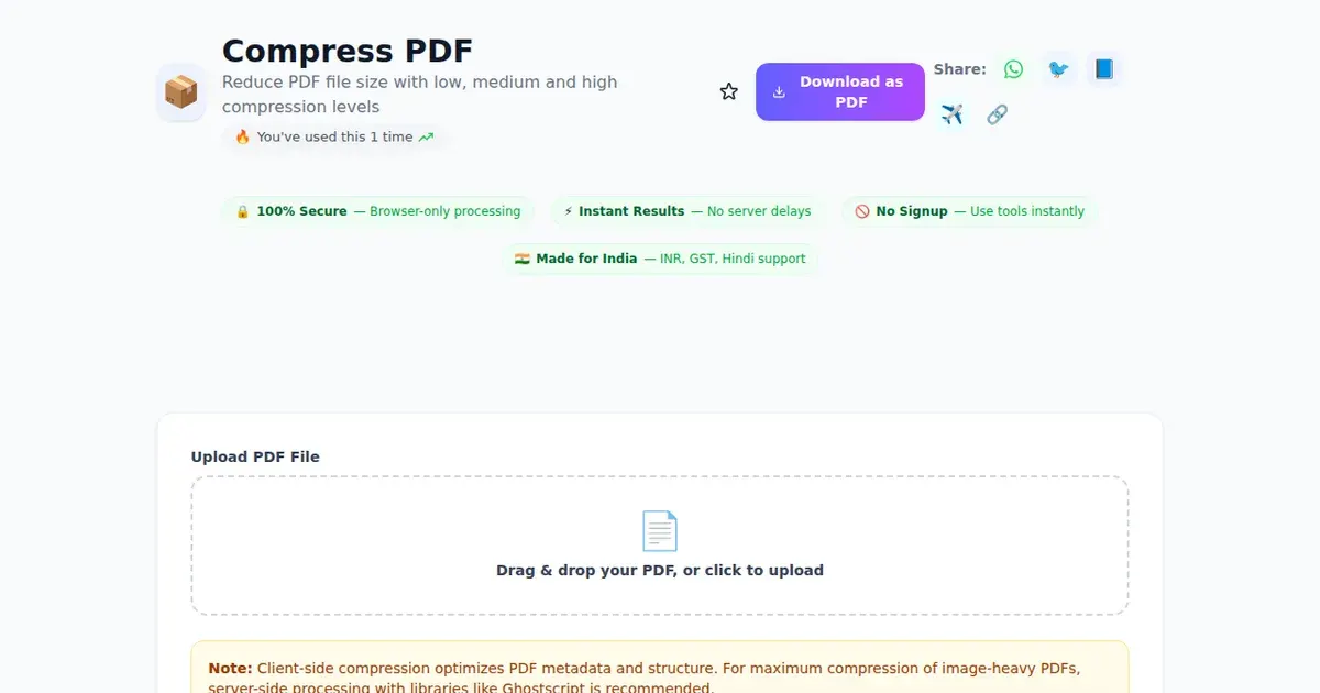 Compress PDF — Free Online Reduce PDF file size with low, medium and high compression levels Tool on SabTools.in