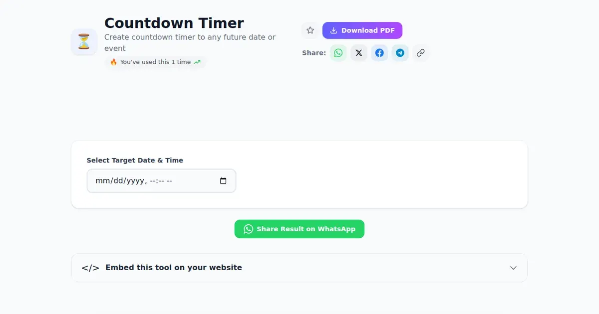 Countdown Timer — Free Online Create countdown timer to any future date or event Tool on SabTools.in