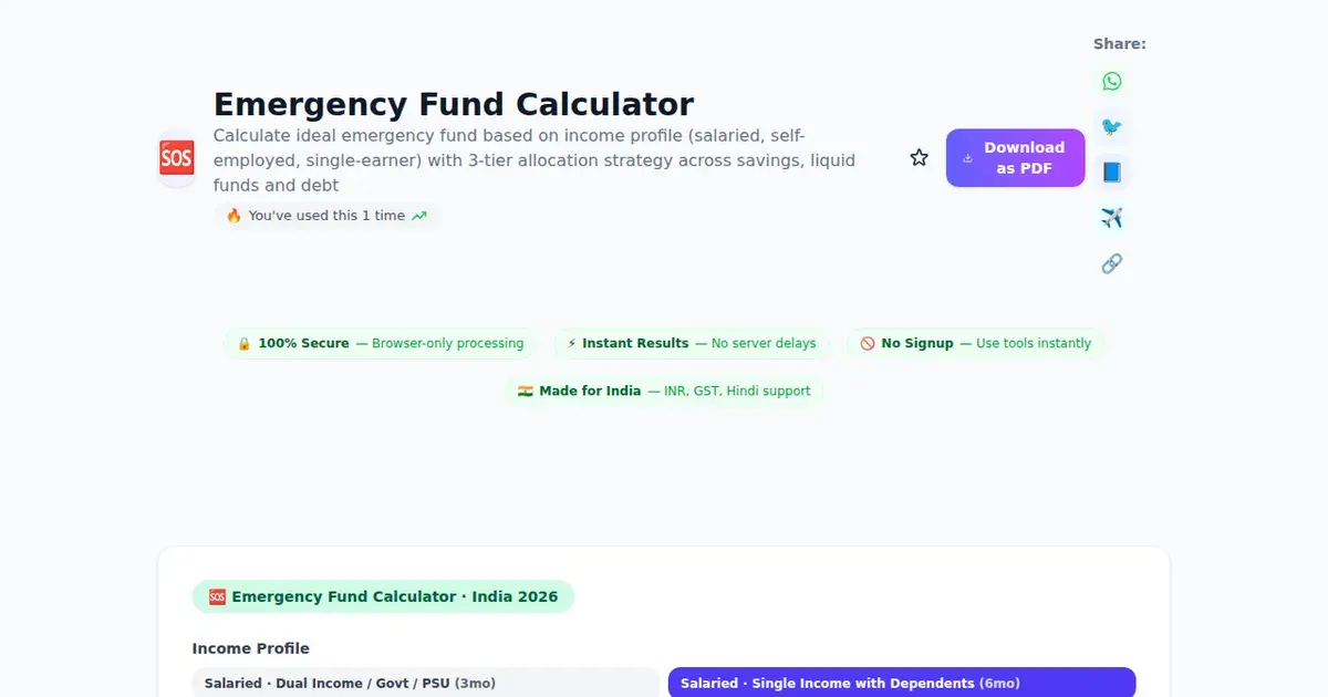 Emergency Fund Calculator comparison — SabTools vs other free Indian tools (2026)