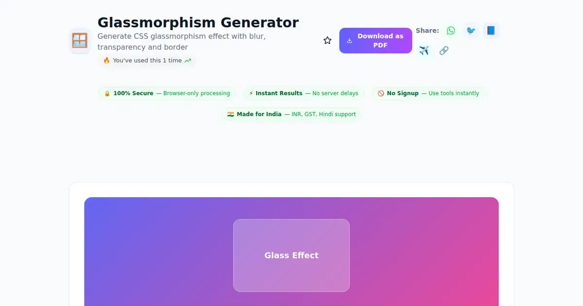 Glassmorphism Generator comparison — SabTools vs other free Indian tools (2026)