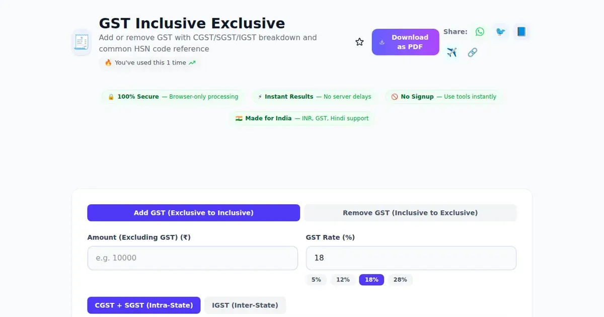 GST Inclusive Exclusive comparison — SabTools vs other free Indian tools (2026)