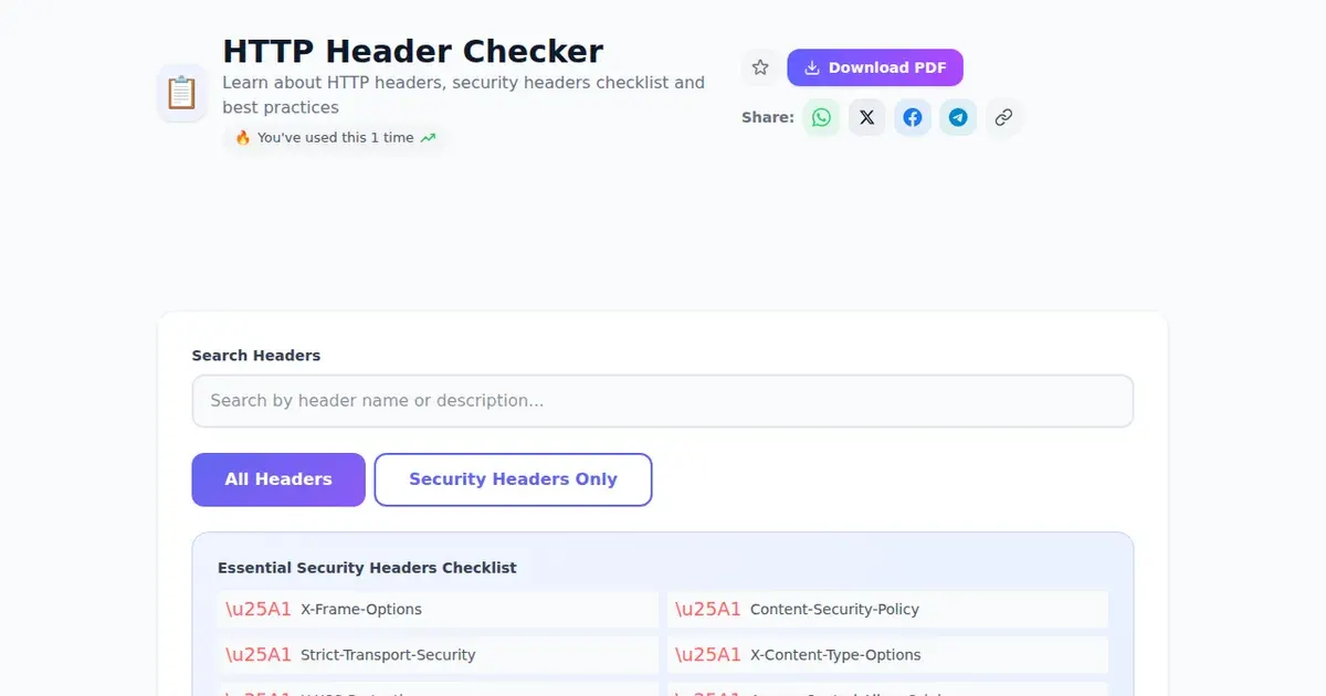 HTTP Header Checker — Free Online Learn about HTTP headers, security headers checklist and best practices Tool on SabTools.in