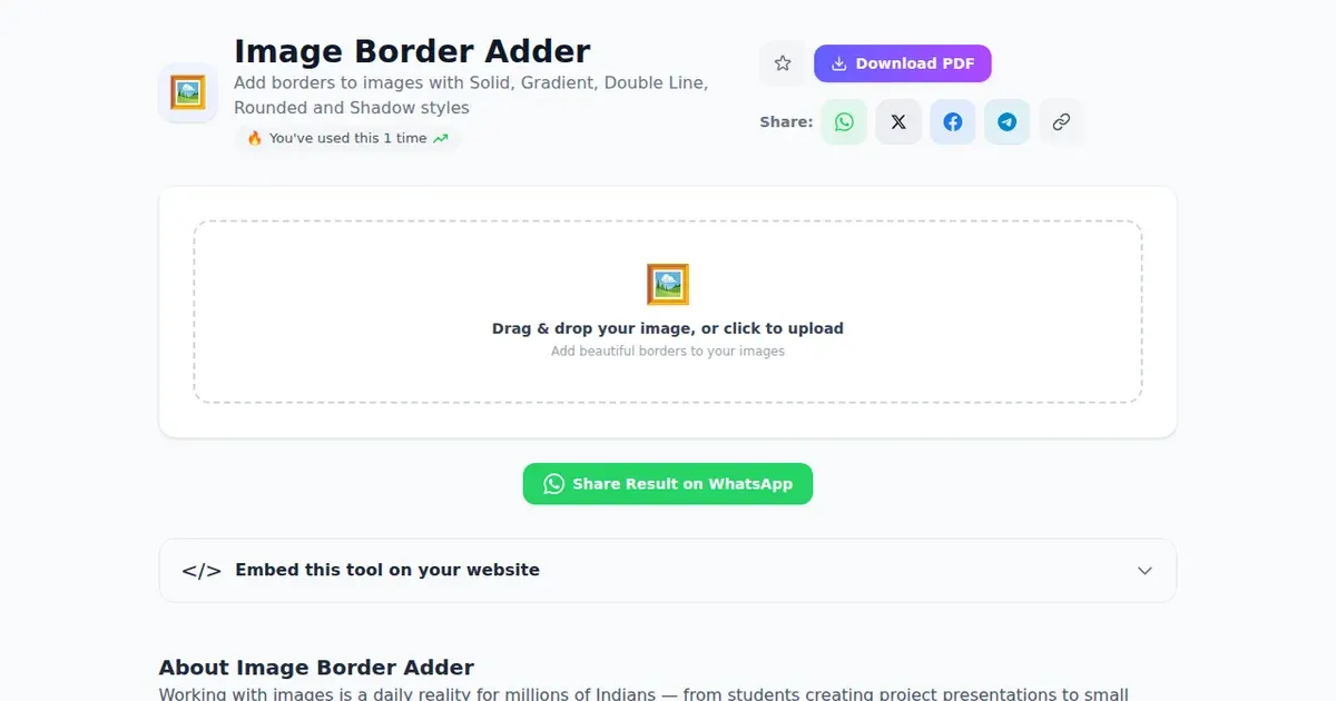 Image Border Adder — Free Online Add borders to images with Solid, Gradient, Double Line, Rounded and Shadow styles Tool on SabTools.in