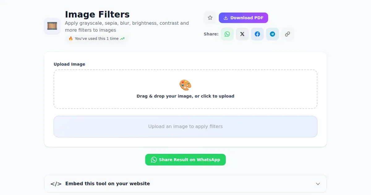 Image Filters — Free Online Apply grayscale, sepia, blur, brightness, contrast and more filters to images Tool on SabTools.in