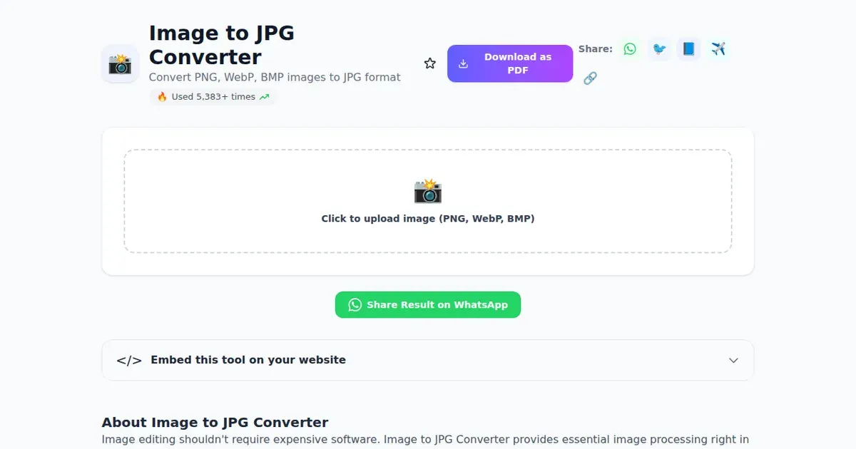 Image to JPG Converter — Free Online Convert PNG, WebP, BMP images to JPG format Tool on SabTools.in