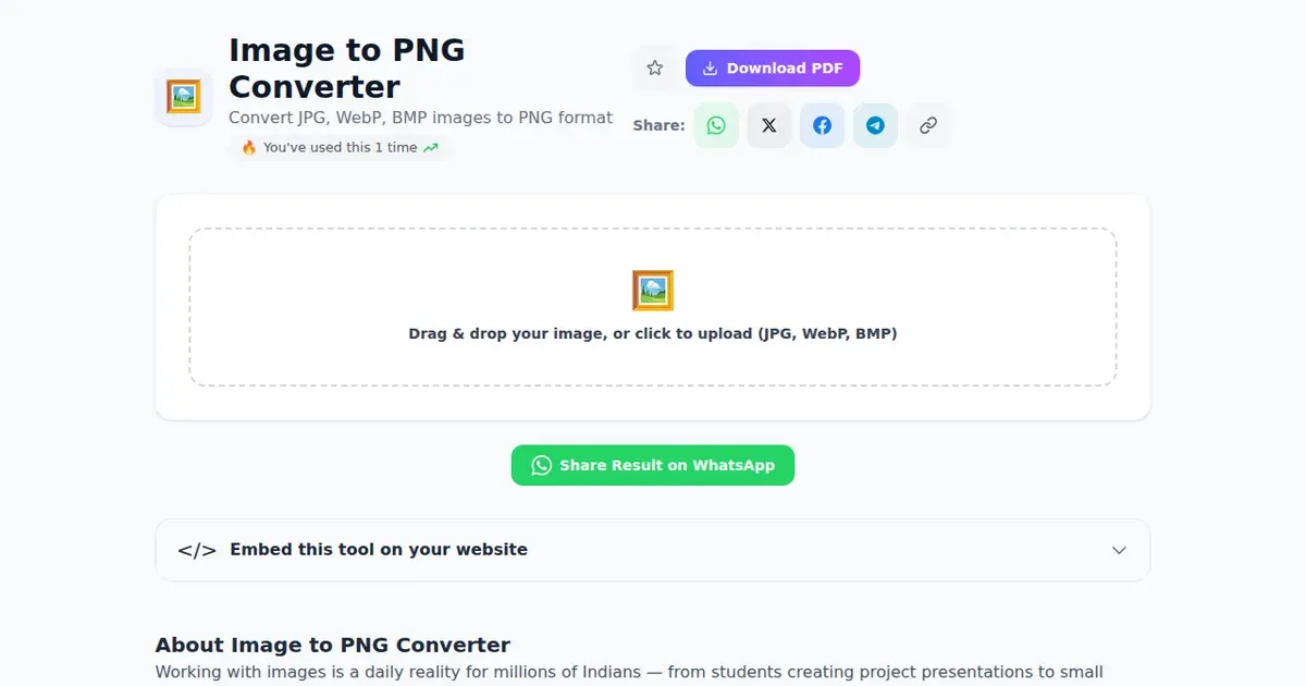 Image to PNG Converter — Free Online Convert JPG, WebP, BMP images to PNG format Tool on SabTools.in