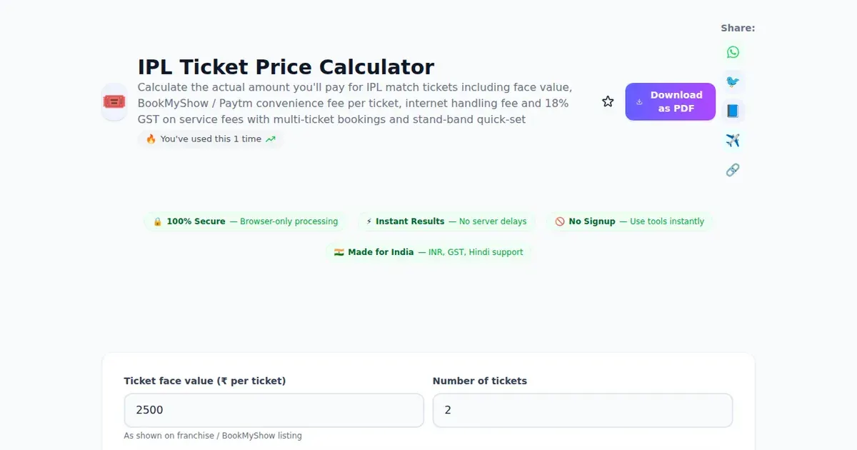 IPL Ticket Price Calculator comparison — SabTools vs other free Indian tools (2026)