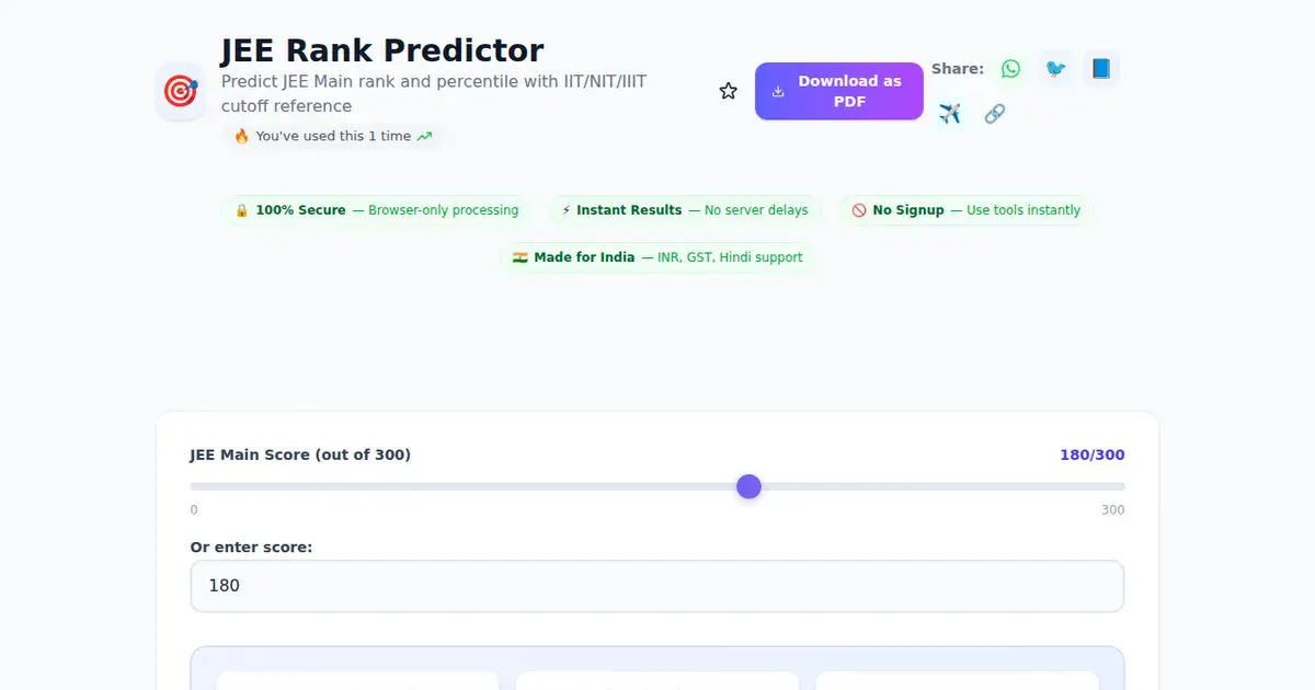 JEE Rank Predictor comparison — SabTools vs other free Indian tools (2026)