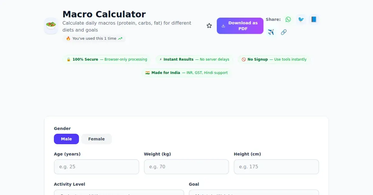 Macro Calculator comparison — SabTools vs other free Indian tools (2026)