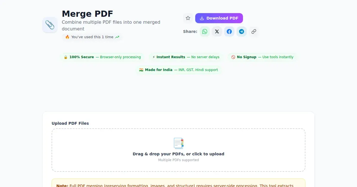Merge PDF comparison — SabTools vs other free Indian tools (2026)