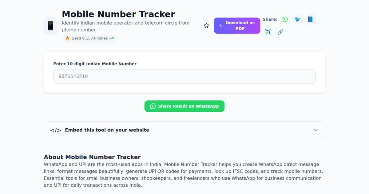 Mobile Number Tracker — Free Online Identify Indian mobile operator and telecom circle from phone number Tool on SabTools.in