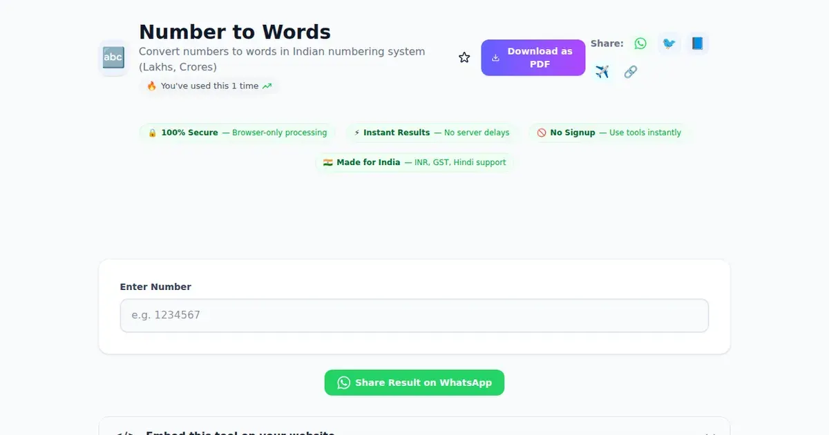 Number to Words comparison — SabTools vs other free Indian tools (2026)