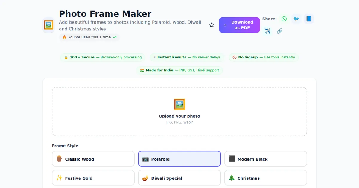 Photo Frame Maker โ Free Online Tool on SabTools.in