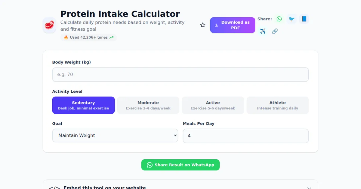 Protein Intake Calculator — Free Online Tool on SabTools.in
