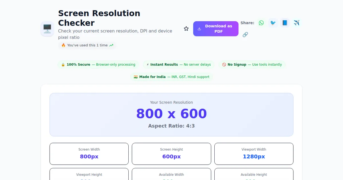 Screen Resolution Checker — Free Online Tool on SabTools.in