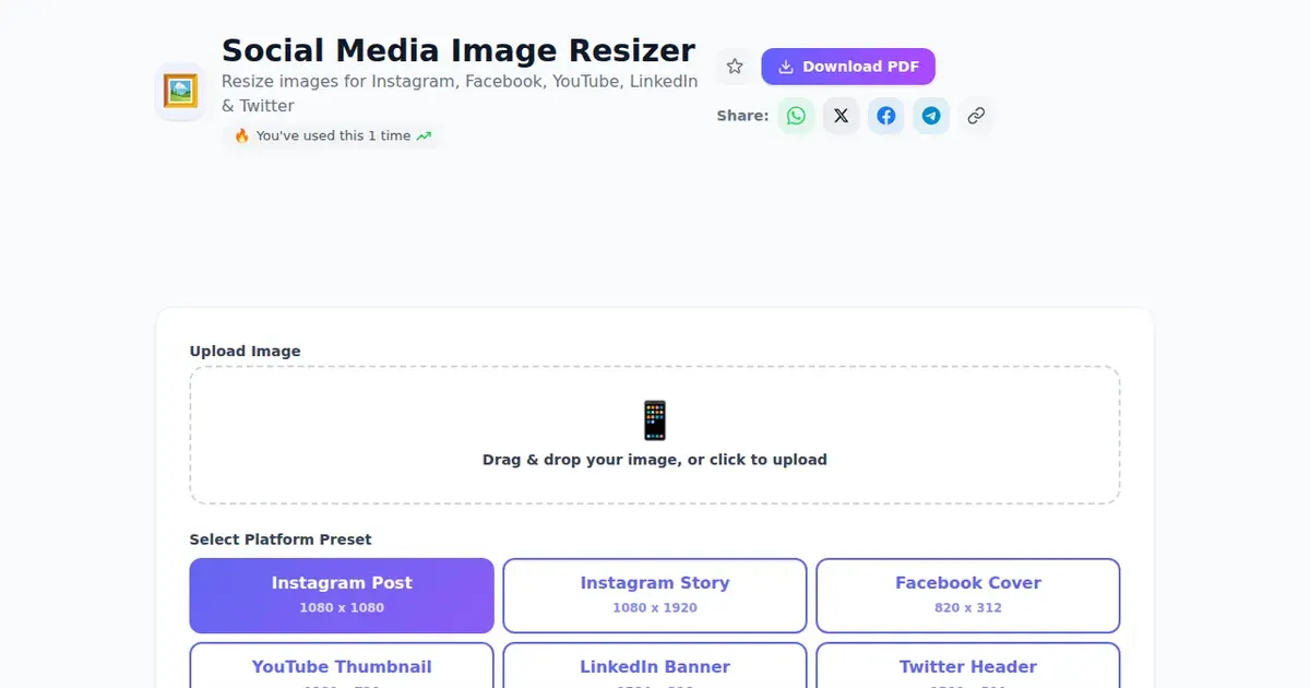 Social Media Image Resizer — Free Online Resize images for Instagram, Facebook, YouTube, LinkedIn & Twitter Tool on SabTools.in