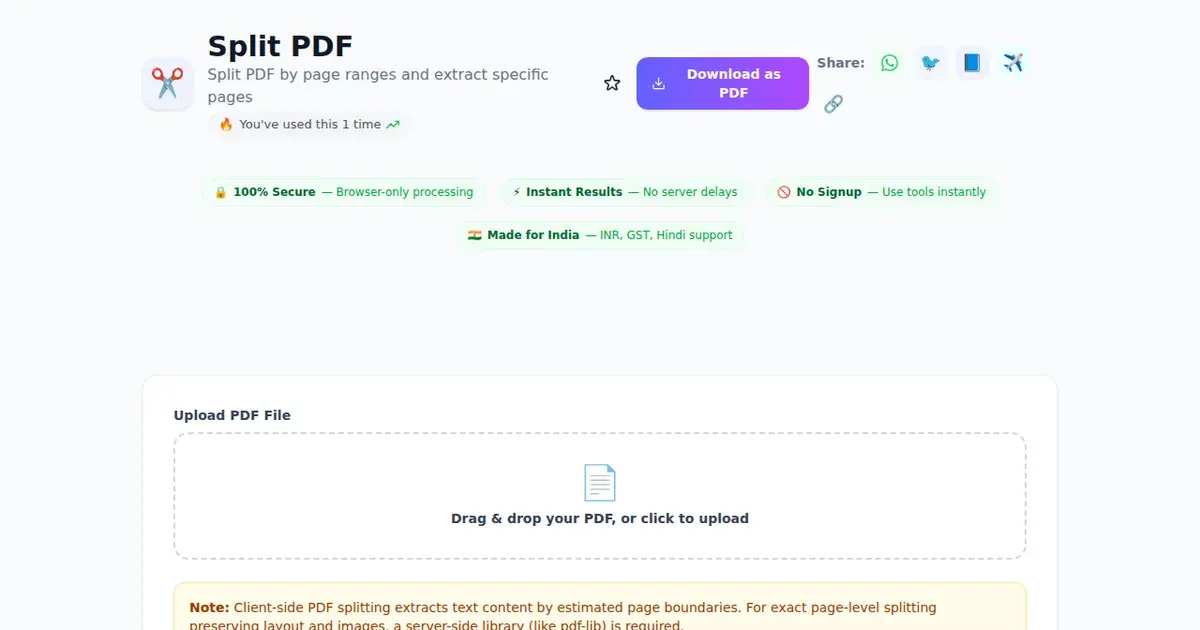 Split PDF — Free Online Split PDF by page ranges and extract specific pages Tool on SabTools.in