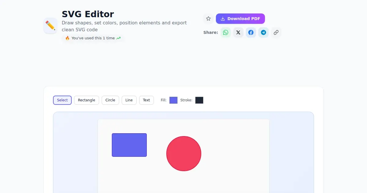 SVG Editor — Free Online Draw shapes, set colors, position elements and export clean SVG code Tool on SabTools.in