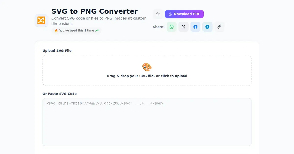 SVG to PNG Converter — Free Online Convert SVG code or files to PNG images at custom dimensions Tool on SabTools.in