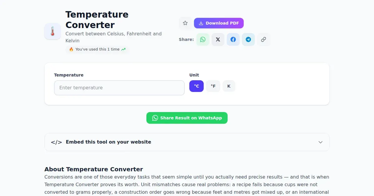 Temperature Converter — Free Online Convert between Celsius, Fahrenheit and Kelvin Tool on SabTools.in