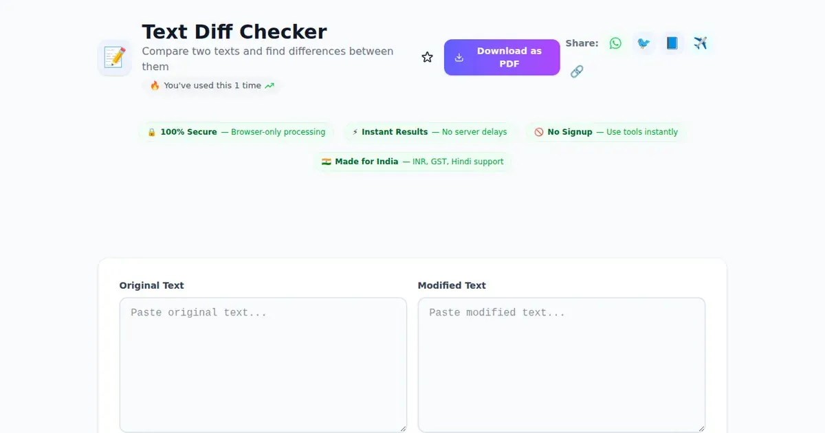 Text Diff Checker comparison — SabTools vs other free Indian tools (2026)