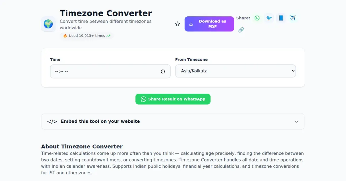 Timezone Converter — Free Online Convert time between different timezones worldwide Tool on SabTools.in
