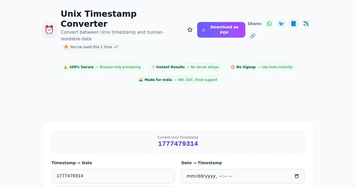 Unix Timestamp Converter comparison — SabTools vs other free Indian tools (2026)
