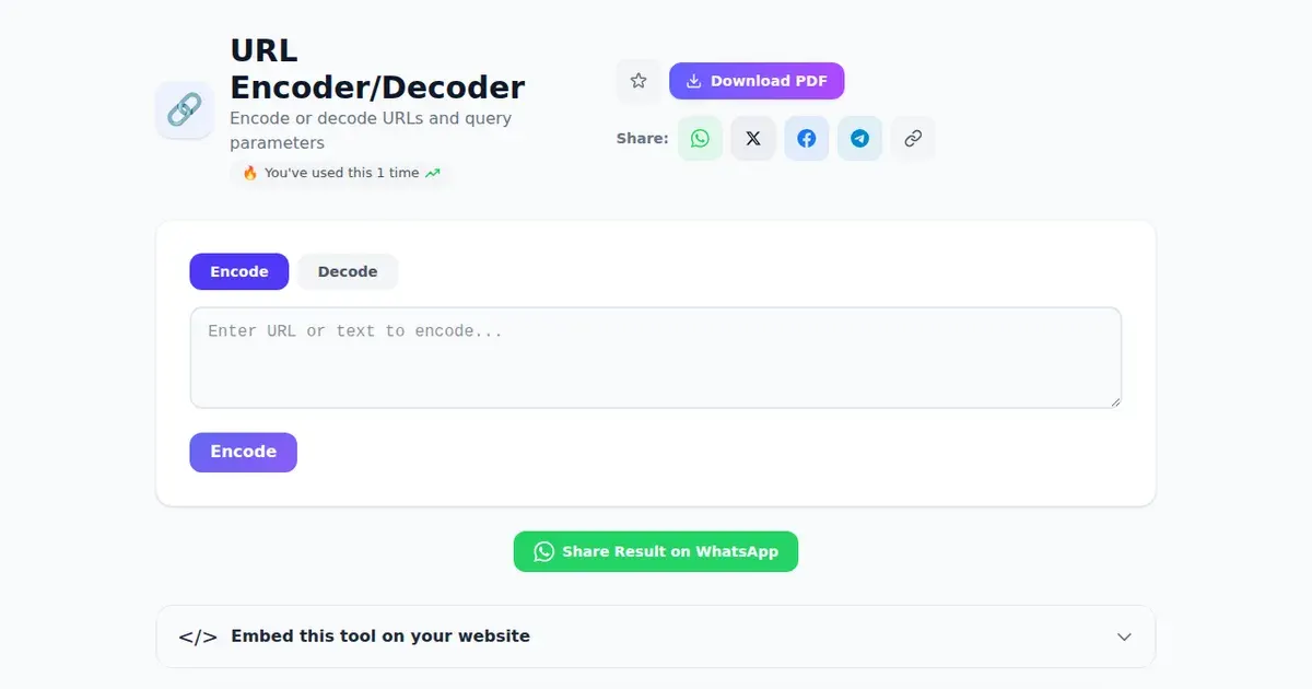 URL Encoder/Decoder — Free Online Encode or decode URLs and query parameters Tool on SabTools.in
