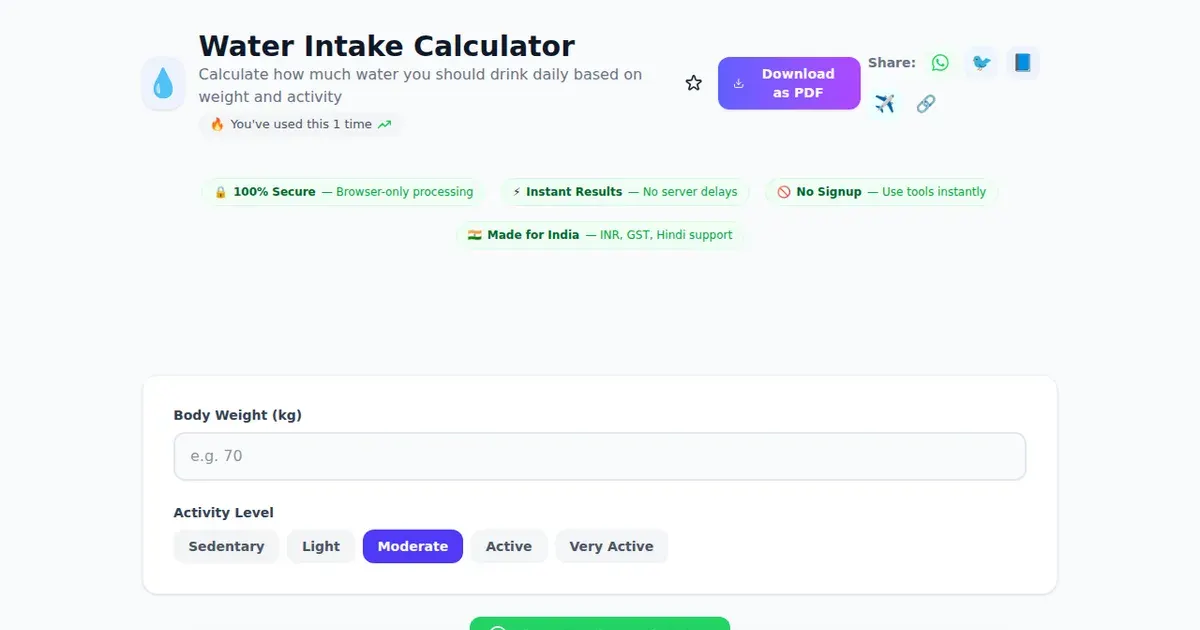 Water Intake Calculator comparison — SabTools vs other free Indian tools (2026)