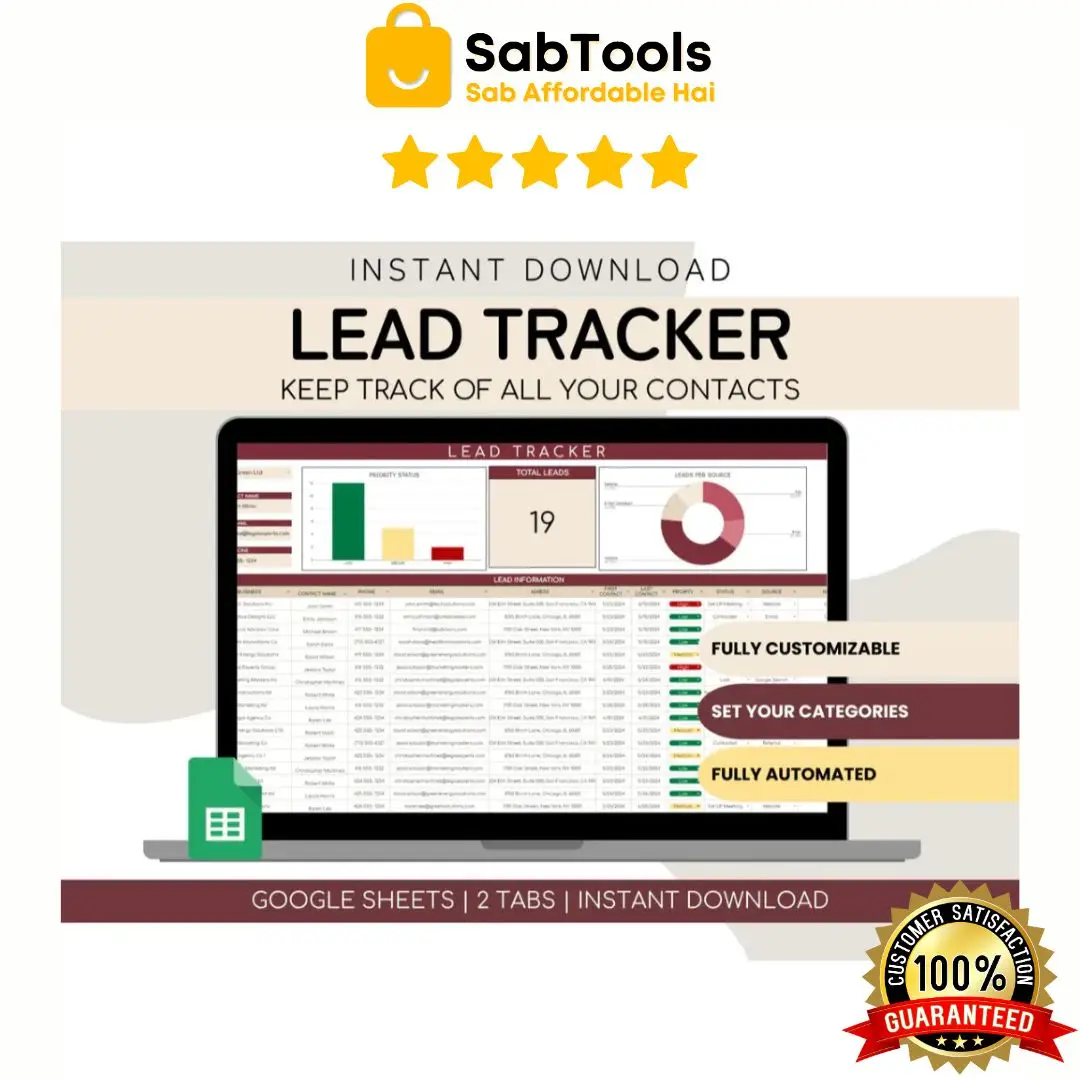 Lead Tracker For Google Sheets Spreadsheet Digital Client Management Communication Log for Small Businesses Contact