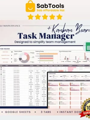 Task Tracker with Kanban Board Google Sheets Template, Team Project Management, Employee Task List